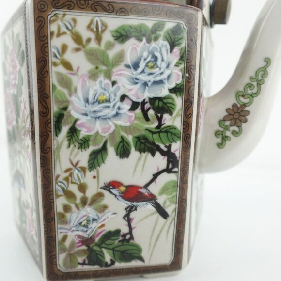 Andrea by Sadek Japanese Octagon Teapot with Florals & Birds Vintage - Picture 5 of 15